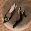 Girly temperament high heels women's new pointed thin heels black professional not tired feet soft leather shoes