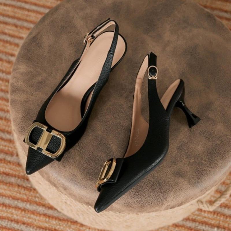 Girly temperament high heels women's new pointed thin heels black professional not tired feet soft leather shoes