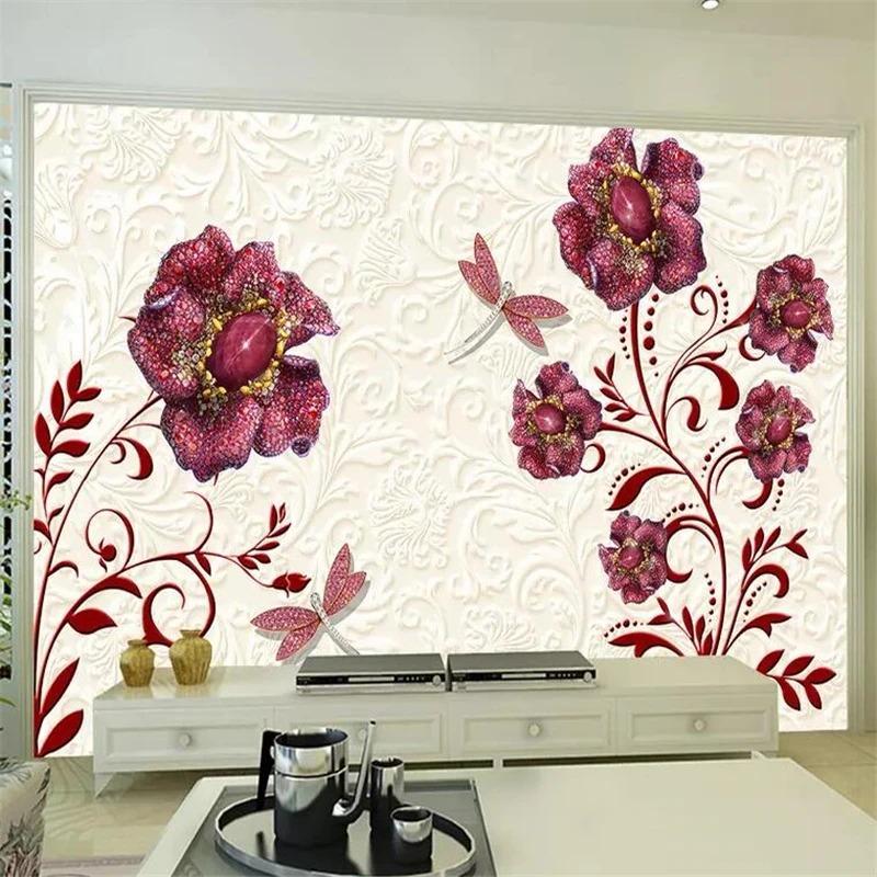 Tapete 3d Foto Wandbild Geprägte Linien Diamant Schmuck Blume Tapete Dekoration Malerei