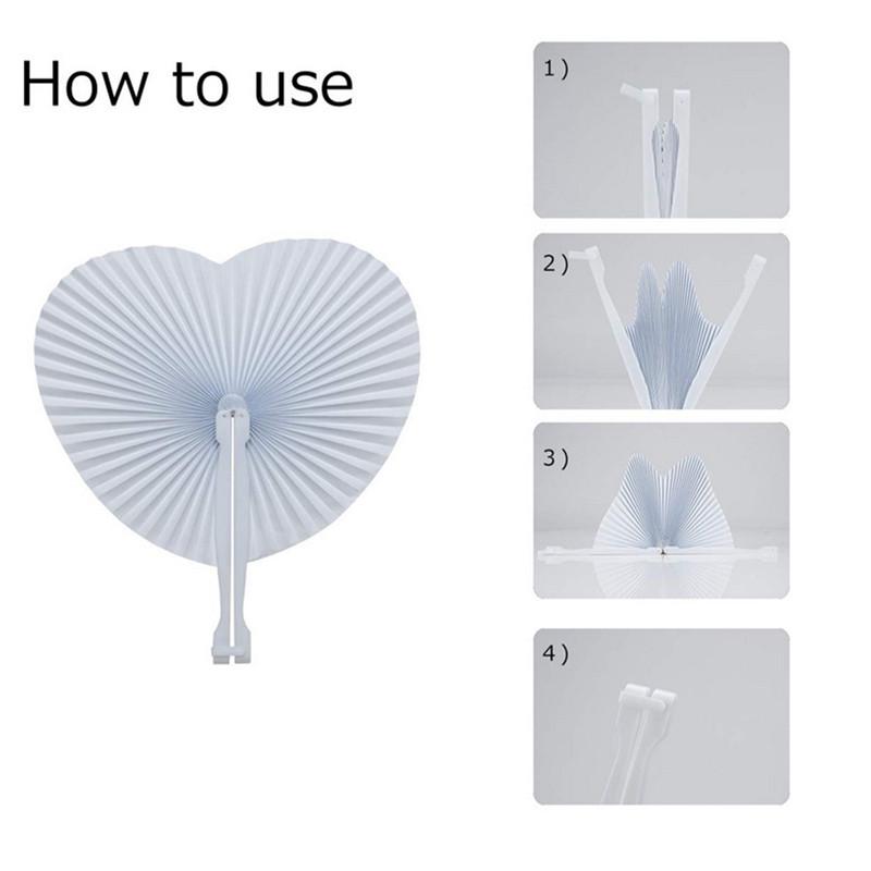 White Paper Fan Heart-Shaped Round Folding Fan Plastic Handle Wedding Birthday Party Supplies