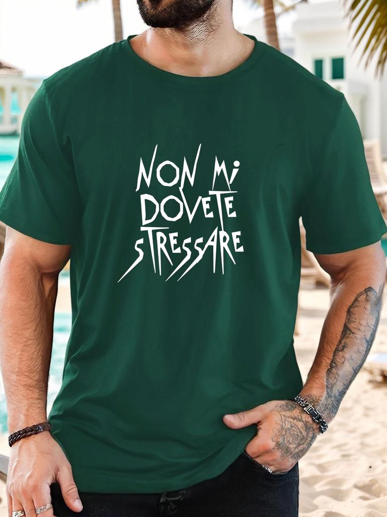 Unisex Light Blue Crew Neck Short Sleeve Tee Non Mi Dovete Stressare Italian Grunge Text Soft Cotton Male Daily Casual Summer Tops
