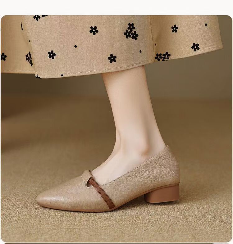 Pointed Single Shoes Women's New Fashionable Versatile Soft Leather Soft Sole Not Tired Feet Spring and Autumn Shallow Mouth