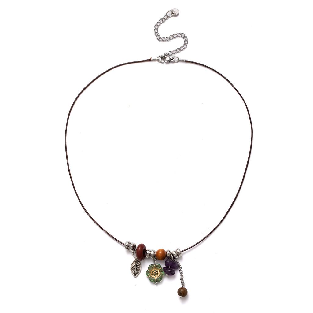 Flower Jelly Bean Beaded Pendant Sweater Chain, Retro Ethnic Style Niche Design Sense Collarbone Chain