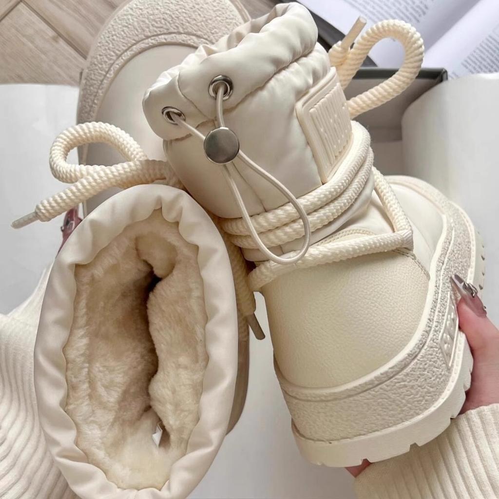 Women Winter Warm Boots Thick Bottom Platform Boots Faux Leather Fur Lined Soft Insole Comfortable Ankle Snow Boots