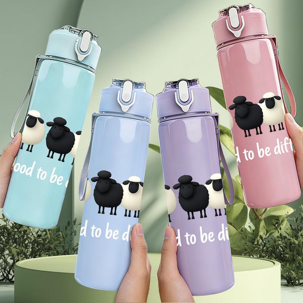 1PC Flock Sheep Silhouette Print 750ml Color Plastic Sports Water Bottle Leakproof Flip Straw Lid Suitable for Sports Office Home Use