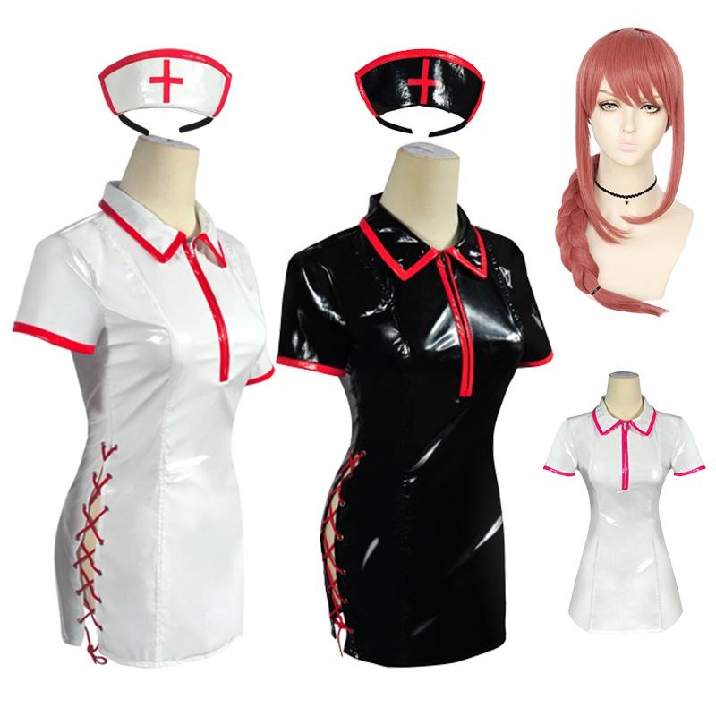 Chainsaw Makima Man Nurse Uniform Cosplay Costume Pu Suit Wig Carnival Halloween