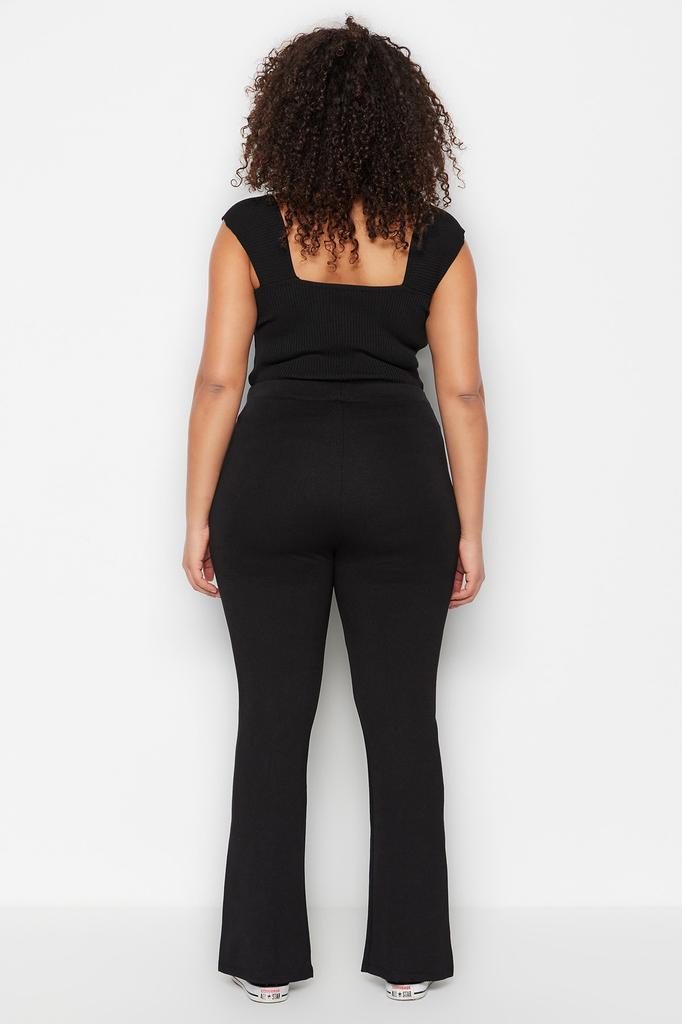 Calças de malha com zíper e cintura alta pretas plus size estilo feminino