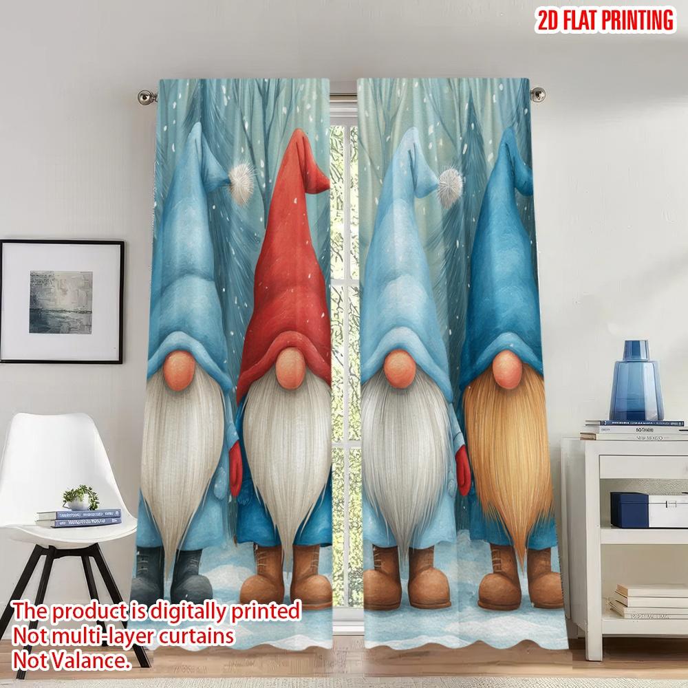 

Set Of 2 Flat Printing Christmas Hot Party Curtains Gnomes Snow Forest Digital Printed Polyester Drapes Festive Wall Made W100*H70(CM)-Hooks&2PCS