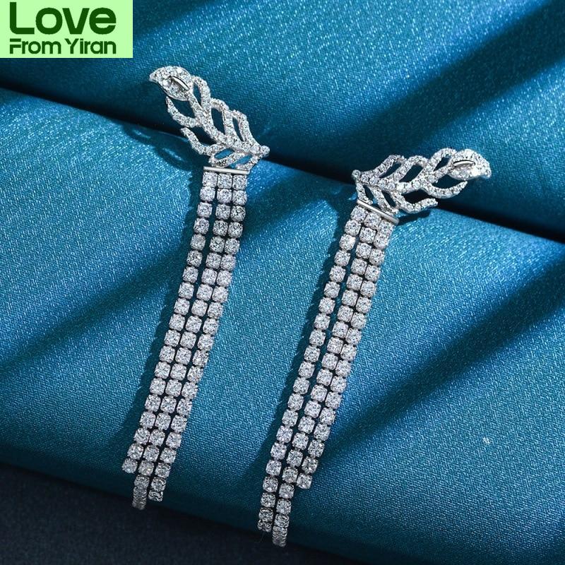 Luxury S925 Sterling Silver Drop Earrings For Women Sparkling Full Diamond Earring Girls Jewelry Ladies 19 *76mm Tassel Earring