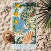 La Dolce Vita Italy Vintage Spritz Beach Towel - Ultra-Soft Microfiber, Quick-Dry, Coastal Scene With Oranges & Chairs
