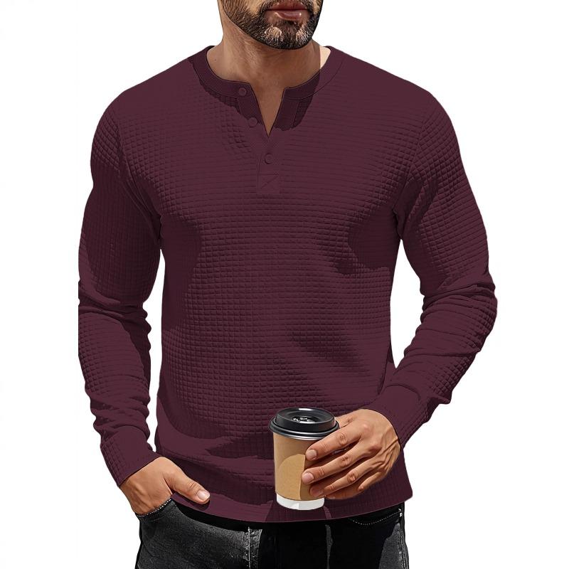 Men S Slim Fit Long Sleeve Hoodless Sweatshirt Jacquard Grid Vintage Base Shirt