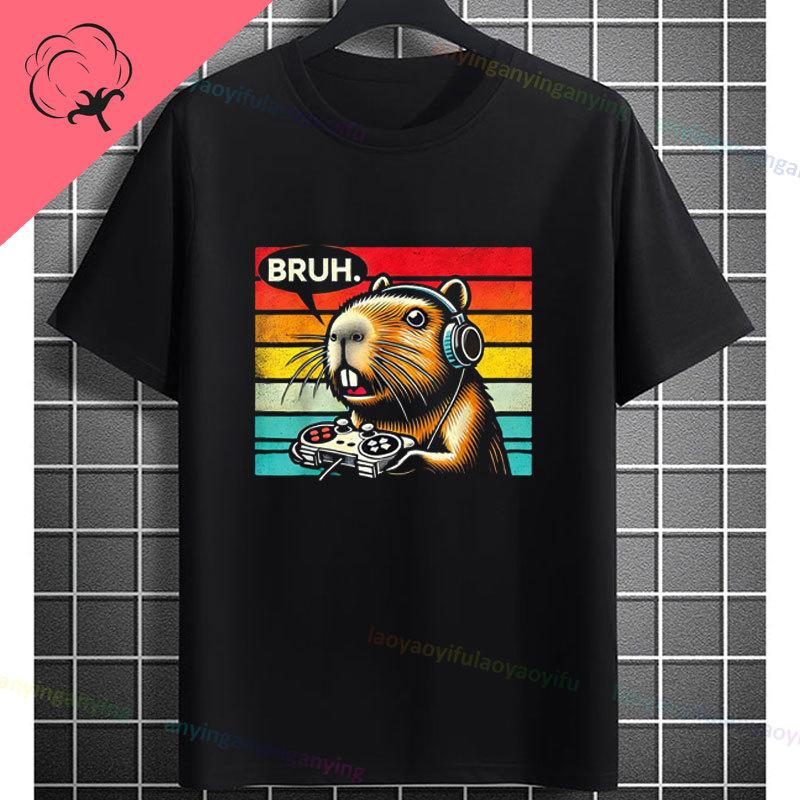 Funny Gamer Capybara Graphic Tshirt Cool Black Casual Tee With Fashion Glasses  Video Game Controller Design For All Seasons