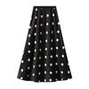 Qooth French Vintage Acetate Satin Polka Dot Mermaid Maxi Skirt Elegant Flowy Long Half Skirt for Women Slimming & Versatile