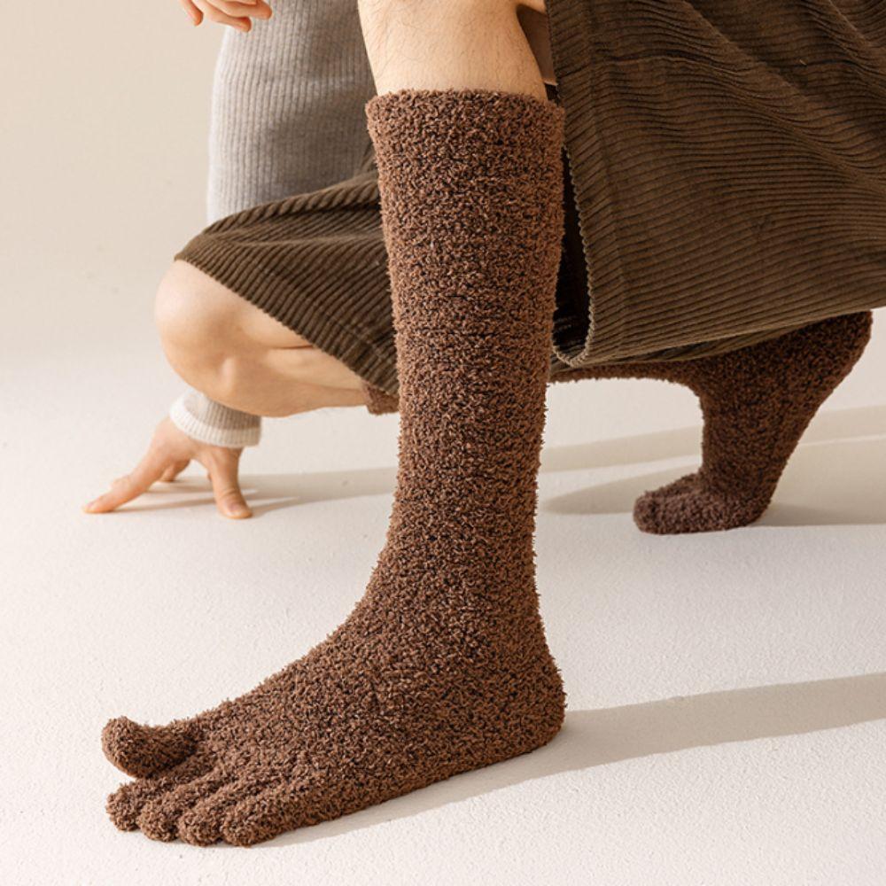 Solid Color Five Finger Stockings Coral Fleece Floor Plush Long Socks Split Toe Stockings Autumn