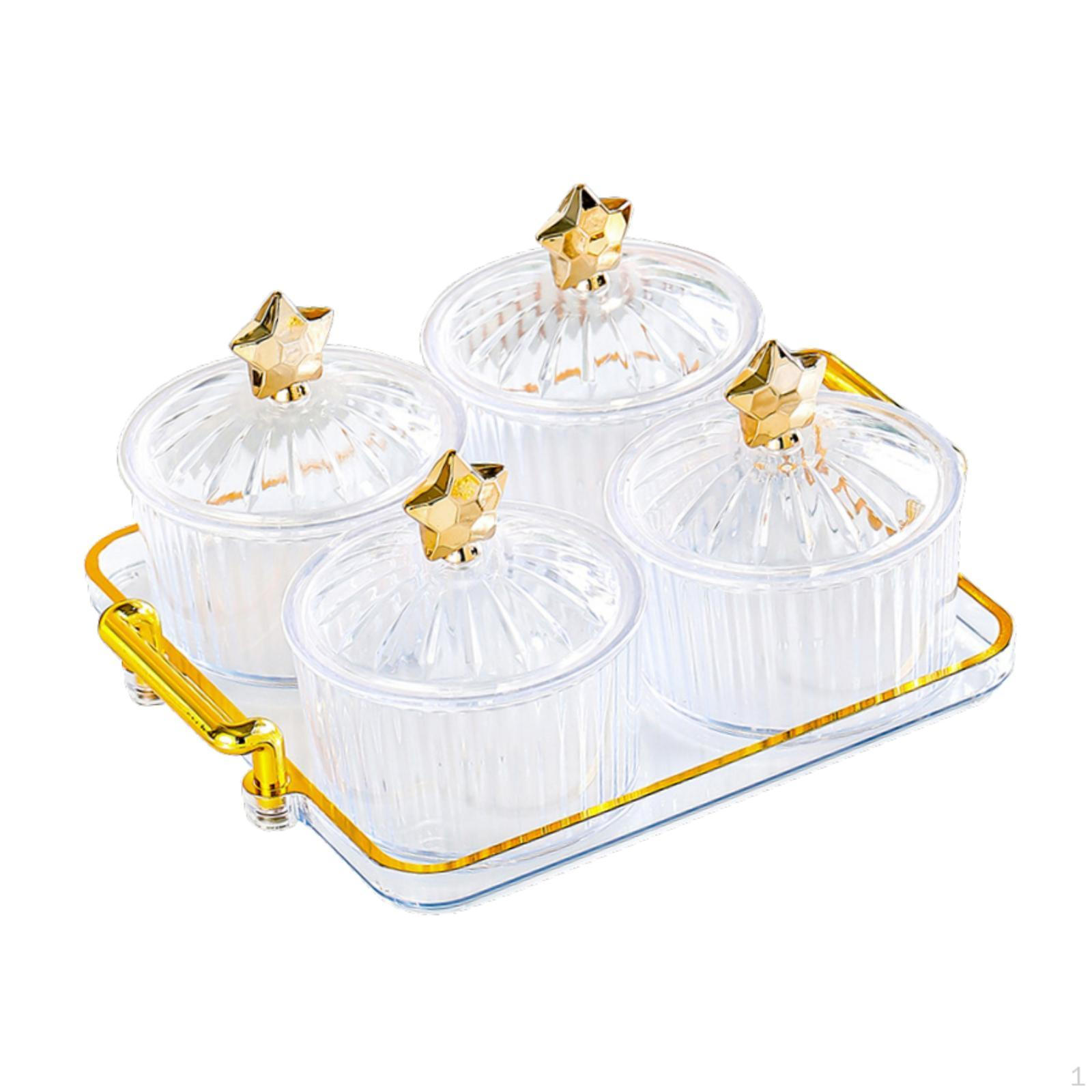 

Поднос для сухофруктов с крышкой, сервировочная тарелка для десертов, декоративная разделенная чаша для орехов для гостиной Clear 4 Girds