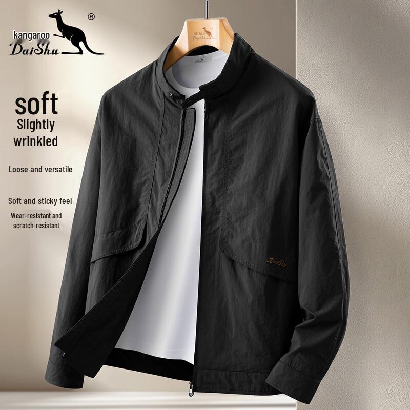 DAISHU Men s Loose Fit Stand Collar Casual Jacket