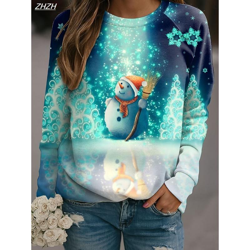 Women's Sweatshirts Graphic Snowman 2025 Christmas Casual Long Sleeve Crew Neck Regular Tops Casual Holiday Print Fall Winter