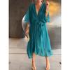 Mode Kurzarm Schnürung Sommer Langes Kleid Übergröße Lässig Damen Locker V-Ausschnitt Sexy A-Linie Party Unregelmäßige Kleider Elegant Schlicht Damenbekleidung