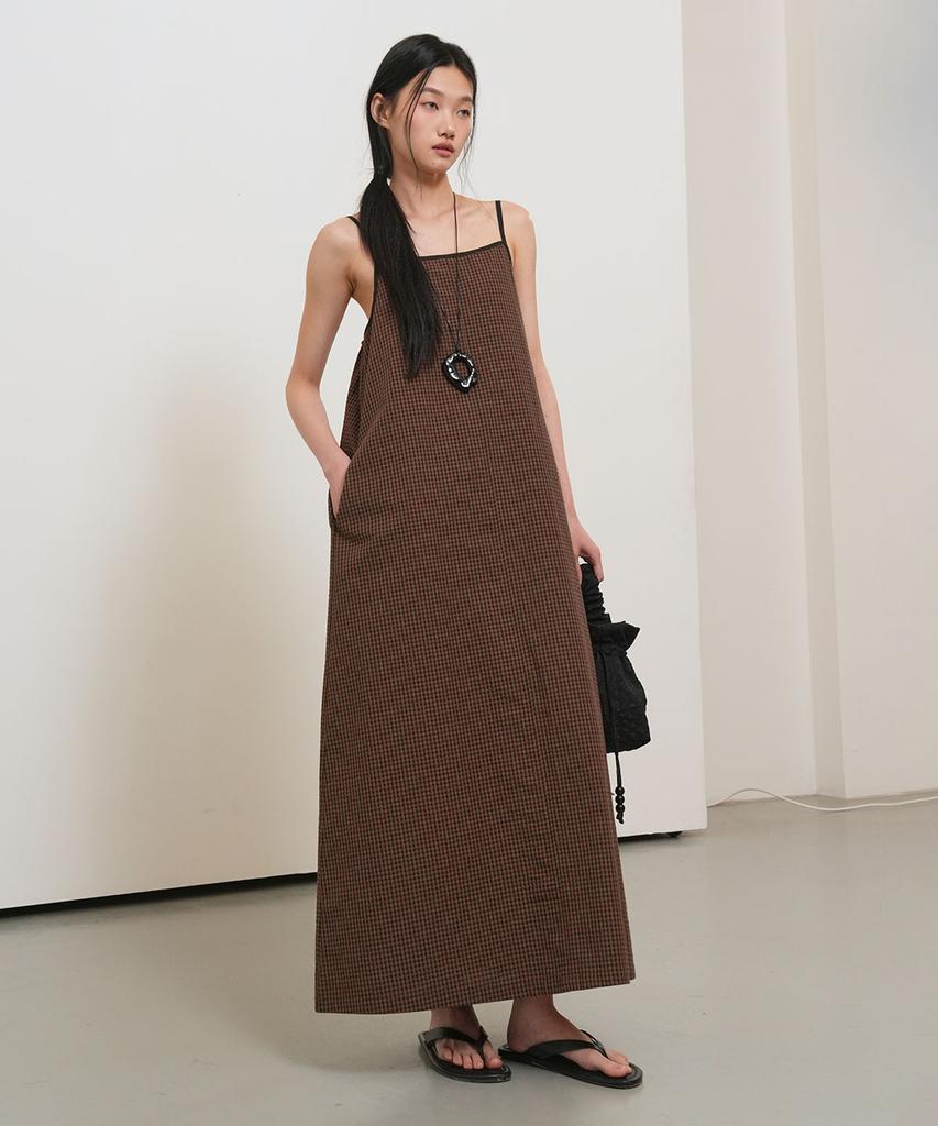 General Idea Check Sleeveless Long Dress [Dark Brown] / Gf2Lop519