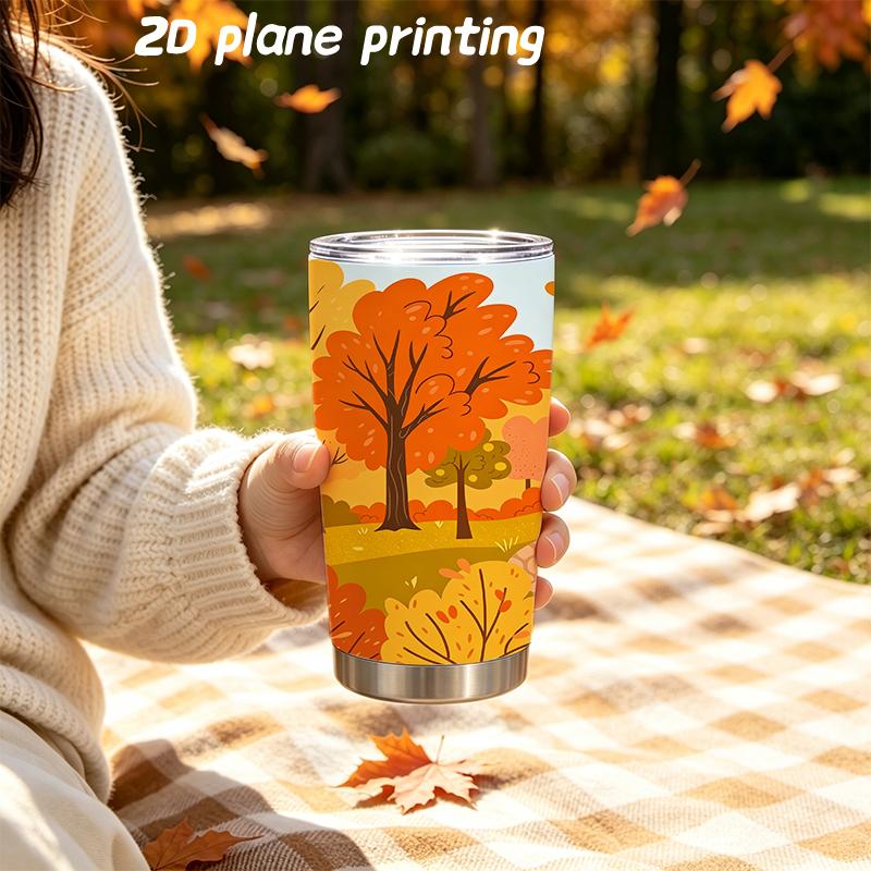 591ml Car Tumbler Autumn maple leaf elements Straw Cup Straight Tumbler Leakproof Tumbler Hot Cold Cup Stainless Steel Tumbler