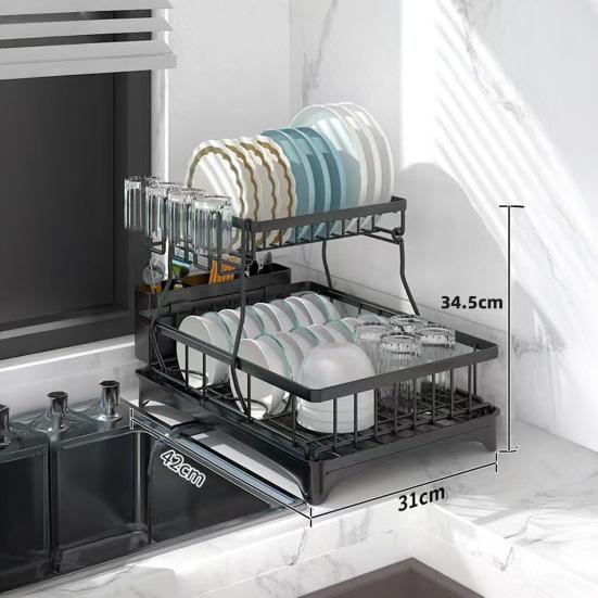 Tableware Stand Dish Drying Rack Large Capacity Double-Layer Design Anti-Rust Coating