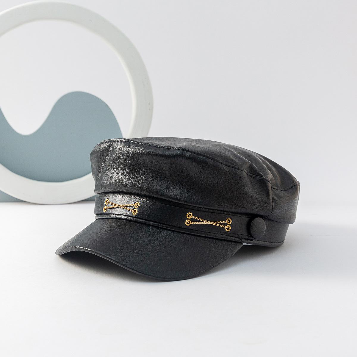 1 Stuk Dames Zwarte Platte Top Baret Hoed, Veelzijdige PU Schildersbaret, Pompoenhoed Voor Reizen Vakantie Dagelijkse Kleding Herfst/Winter Accessoires One Size