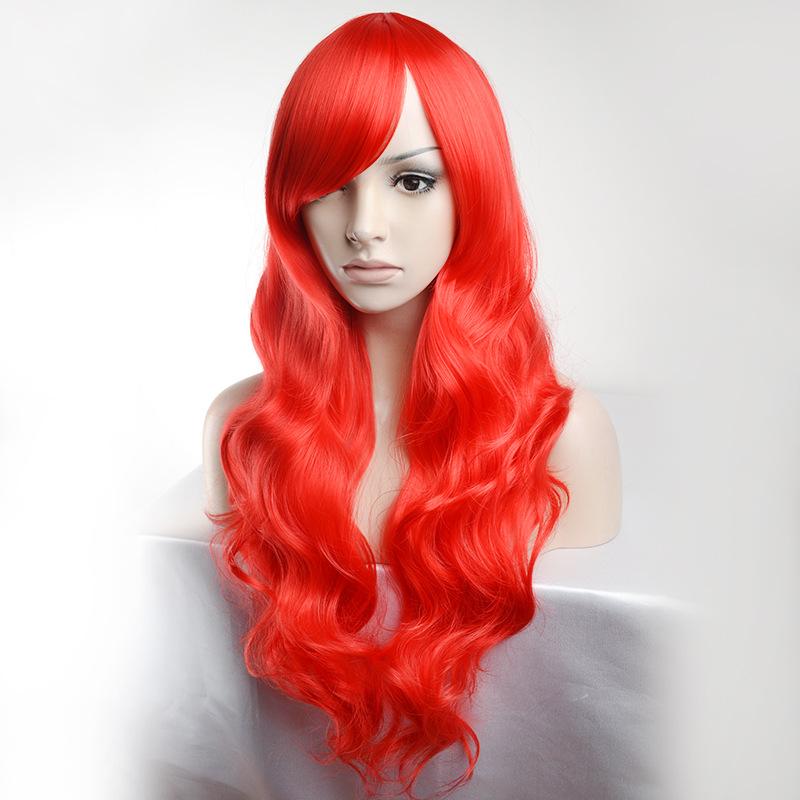 Wig 75Cm Wig Big Red Oblique Bangs Long Curly Hair Halloween Wig Women Long Headgear