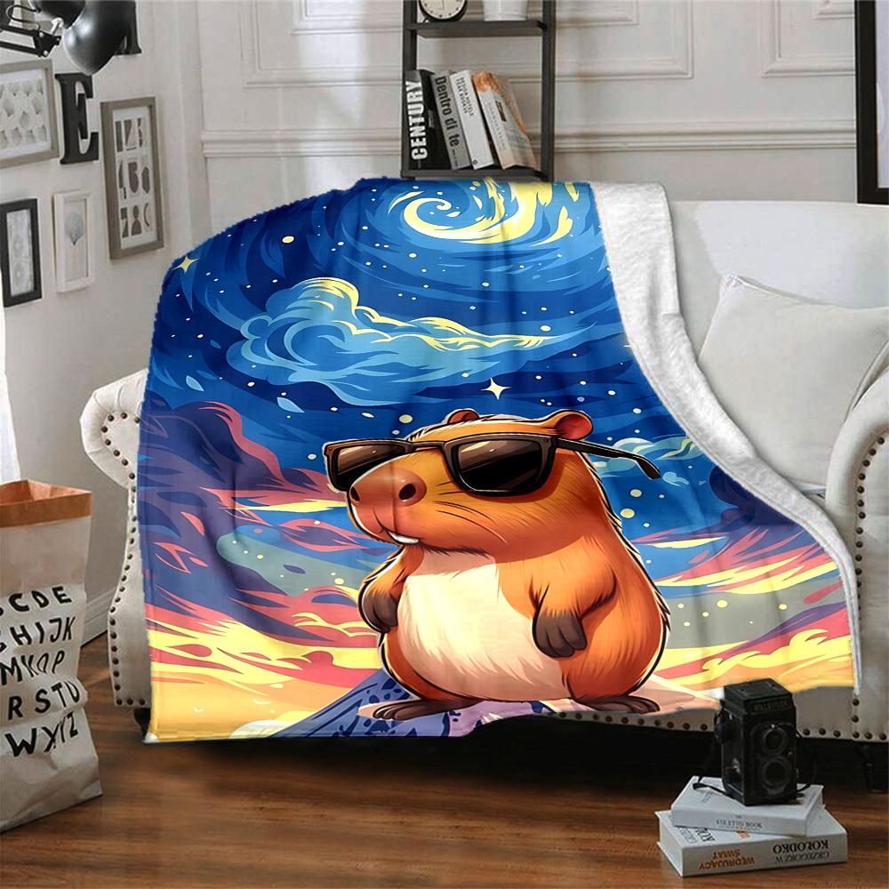 1pc Capybara Art Print Blanket, Lightweight Flannel Fleece with Digital Printing, Soft Warm for Sofa, Travel, Camping, Office, Couch, Chair, and Bed,