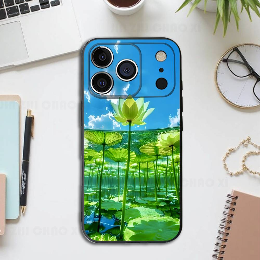 Lotus Flower Silicone Soft Phone Case For IPhone17 16 15 14 13 12 11 Pro Max Plus X XR SE Cover