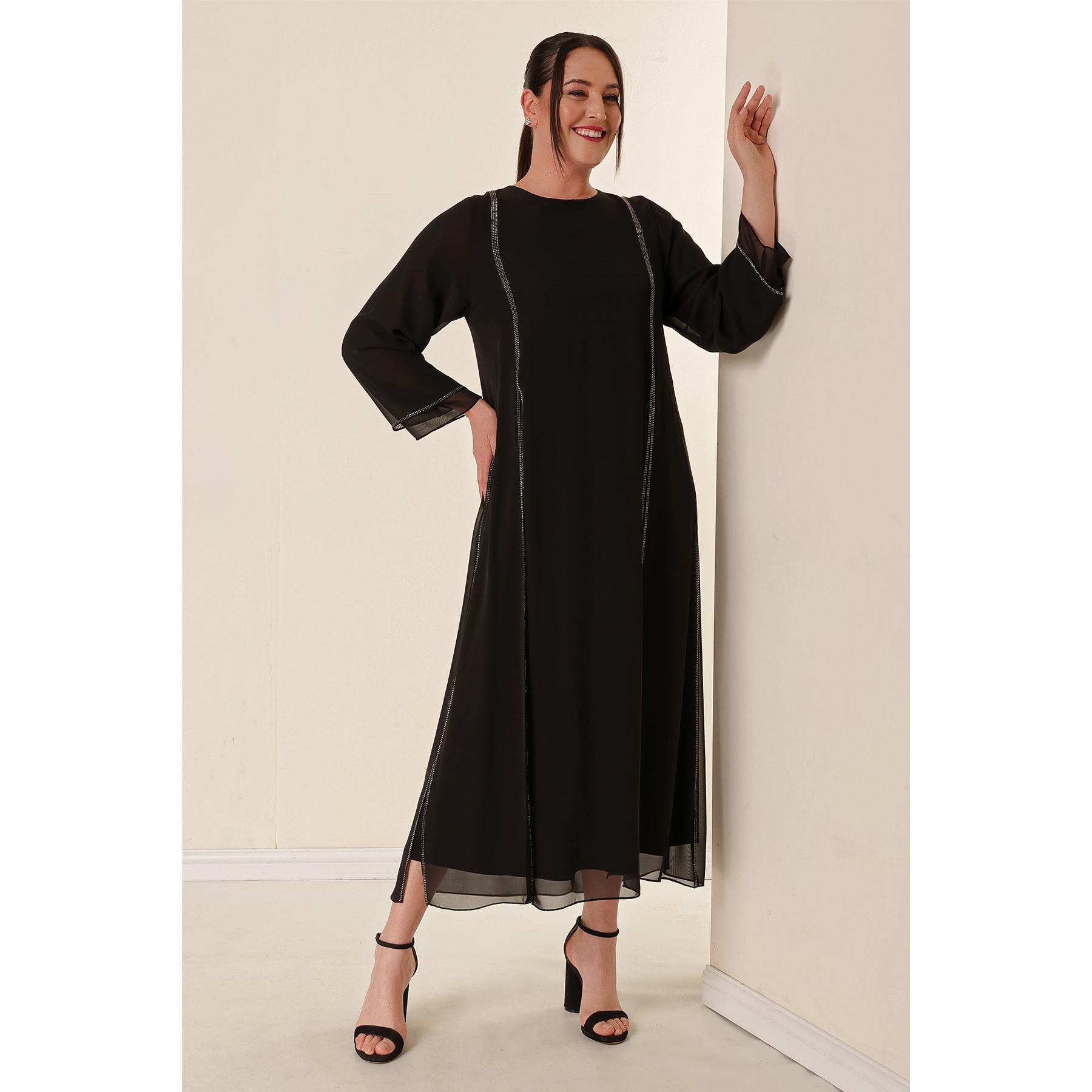 

Длинное платье больших размеров из шифона и лайкры с отделкой камнями 4XL чёрный