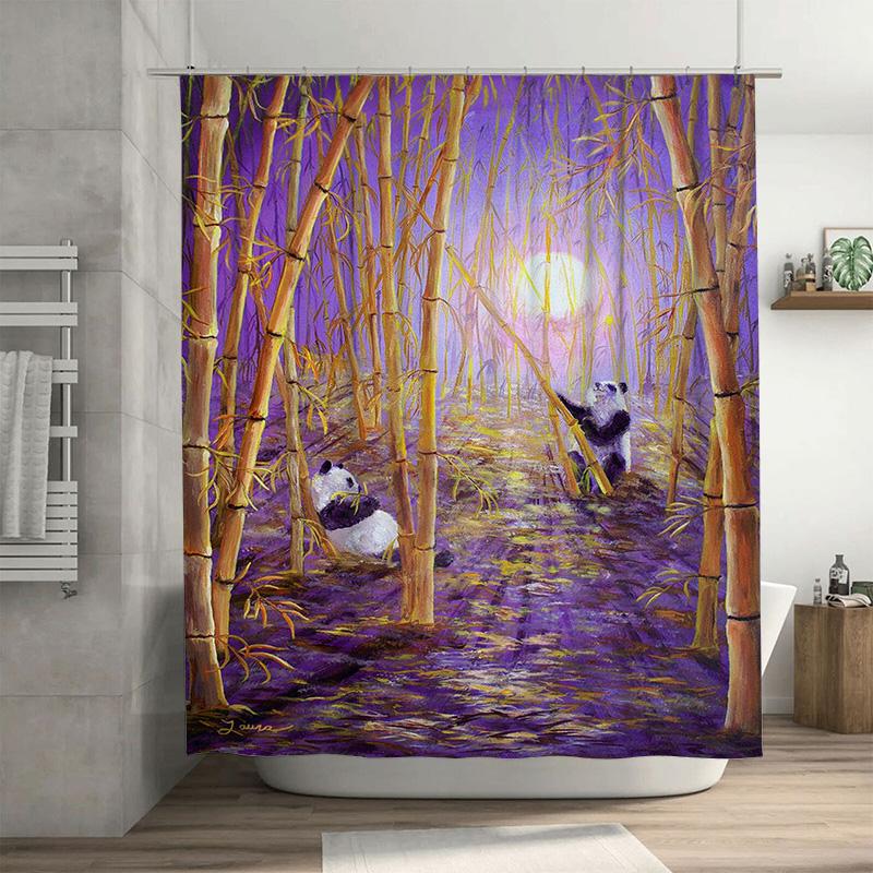 

Beautiful Bamboo Forest With Panda Bathing Curtain For Bathroom Decor Purple Pink Green Yellow Colors Home Decoration Shower Pan W60H190(CM)-1 Pcs