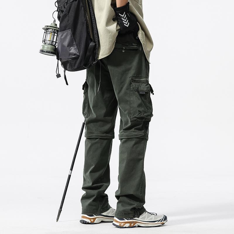 JAYSCE Unisex Cotton Convertible Cargo Pants Multi-Pocket Outdoor Hiking Trousers Detachable Shorts Elastic Waist
