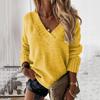 Suéter de Punto de Manga Larga Suelto de Otoño e Invierno con Cuello en V Fino Talla Grande para Mujer Color Sólido Suéteres Tops Casual Cálido Ropa de Punto para Mujer 24773