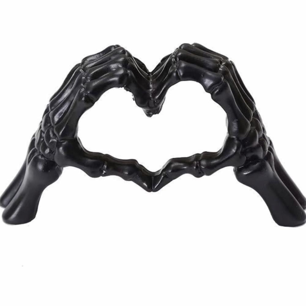 Resin Hand Gesture Desk Statues Modern Heart Shape Hand Figurines Skull Couple Statue Halloween