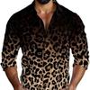 Mens Fashion Leopard 3d Print Casual Breathable Long Sleeve Shirt