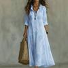 Women Floral Print V Neck Ruffle Sleeve Maxi Dress Bohemian Loose Fit Summer Dress