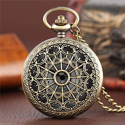 Vintage Antique Copper Quartz Pocket Watch, with Chain, Spider Web Engraving Design, Nostalgic Commemorative Style