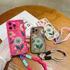 Wrist Chain Lanyard Phone Case for iPhone 11 12 13 14 15 16 Pro MAX XS Max XR 7 8 16 Plus Cute Flower Hand Strap Soft TPU Cover
