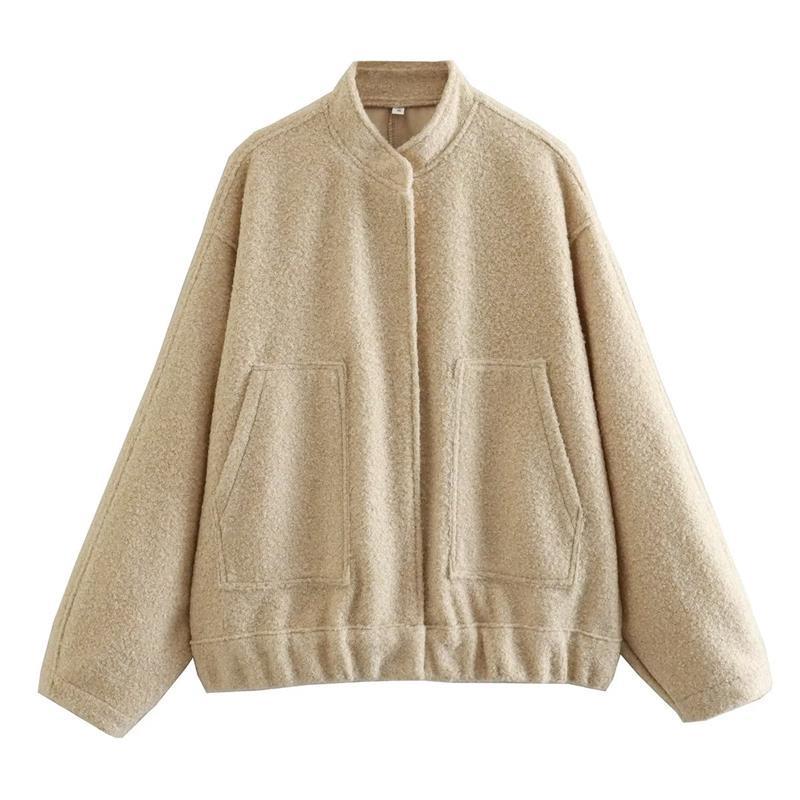 Spring 2023 Women's Casual Loose Workwear Bomber Jacket with Stand Collar Y2K Style