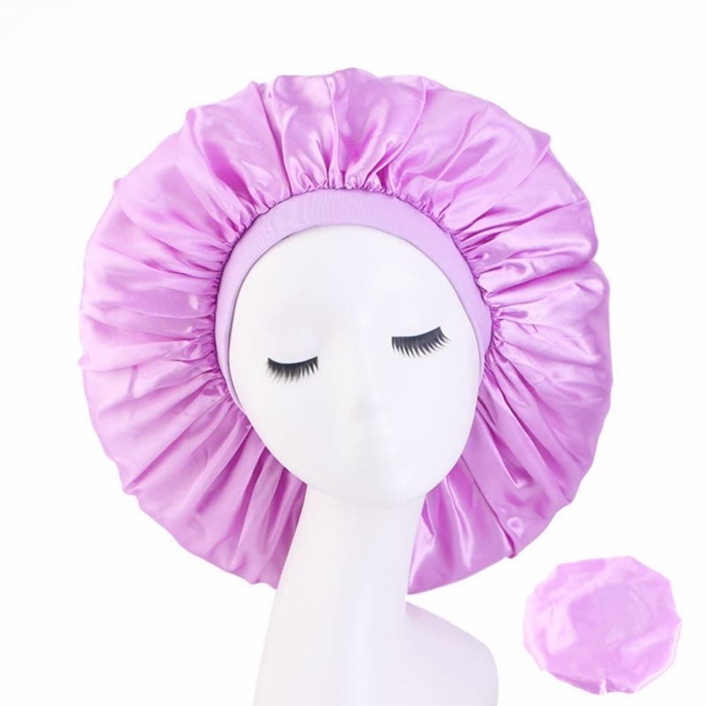 Oversized Silky Satin Bonnet for Women Soft Sleep Night Hair Cover Elegant Shower Bath Hat Solid Color Head Bonnets for Women