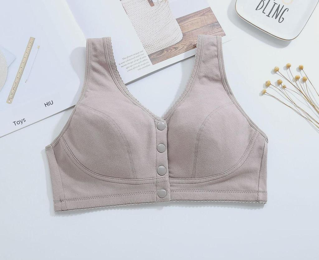 "Comfortable Front Buckle Cotton Nursing Bra: Wire-Free, Vest-Style, Large Size for Middle-Aged & Elderly"