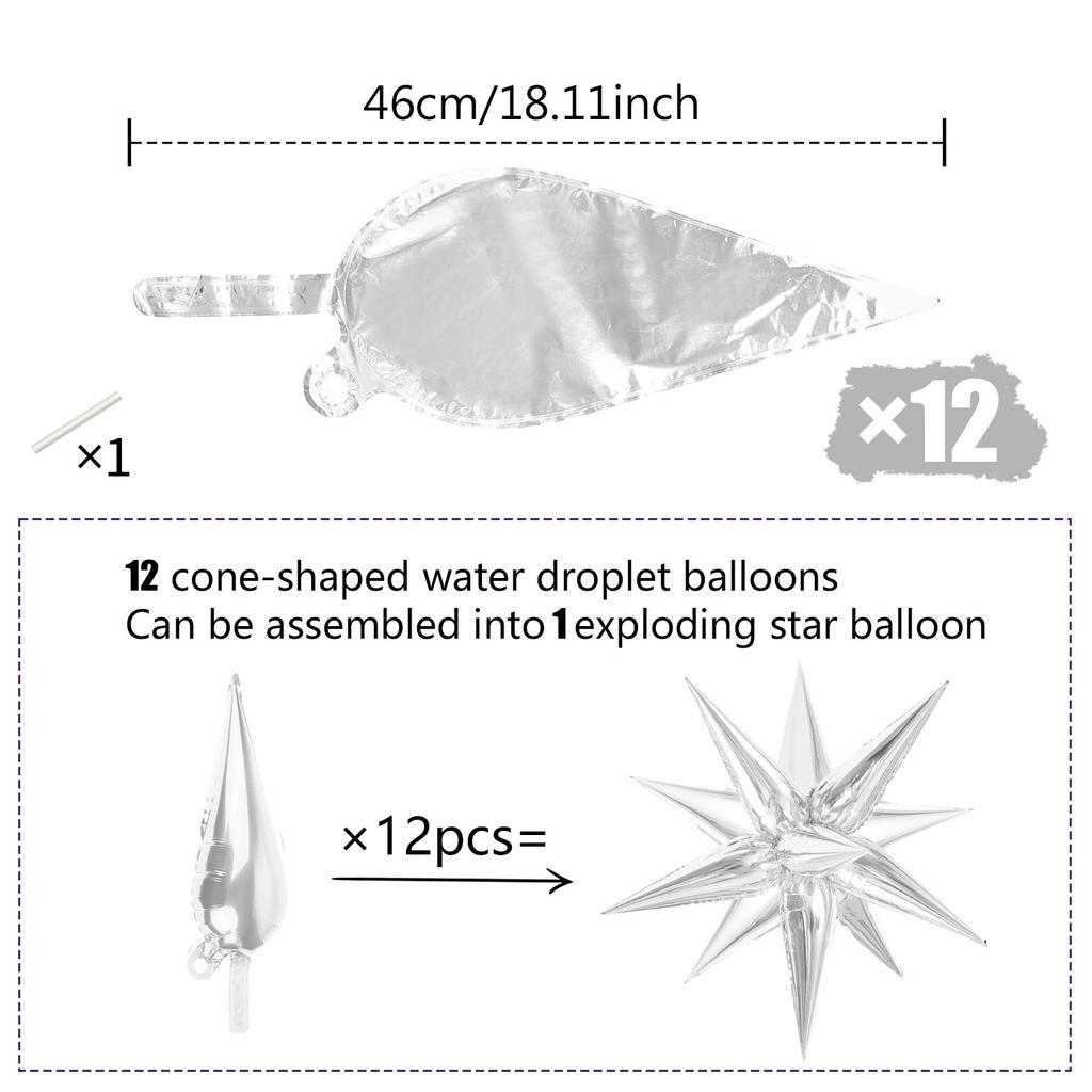 12 Colorful Water Droplet Balloons, Exploding Star Aluminum Foil Balloons, Used for Wedding, Birthday, Party, Shower Decoration
