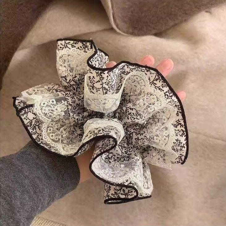 Vintage Krajková Květinová Dvouvrstvá Extra Velká Gumička do Vlasů