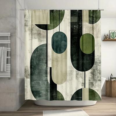 1 Pezzo Tenda da Doccia Geometrica Astratta - Verde e Grigio Arredo Bagno Moderno, Tessuto in Poliestere, Lavabile in Lavatrice, Con Ganci