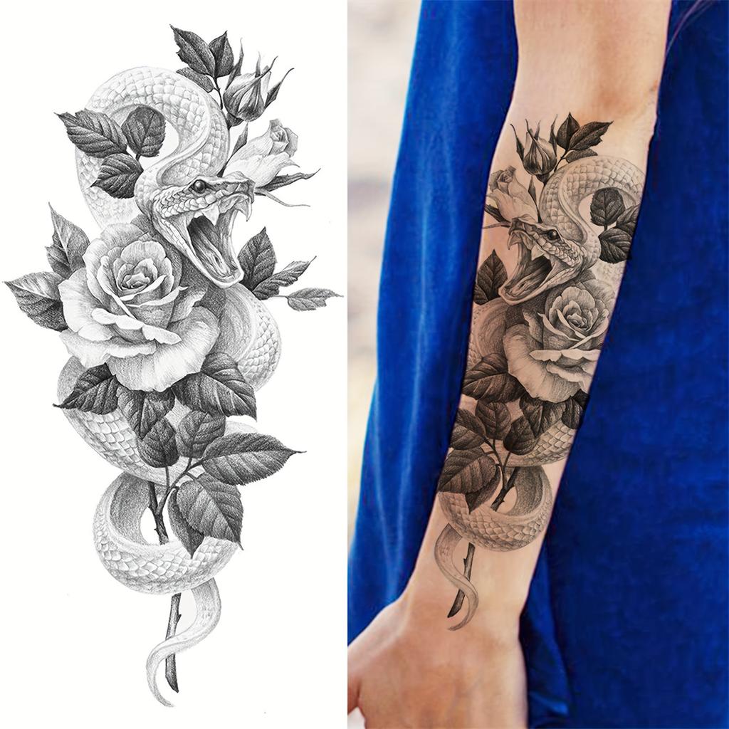 1 Sheet Black Flower Temporary Tattoos For Women Girls Realistic Fake Flora Floral Peony Tattoo Sticker Body Art Painting Decal