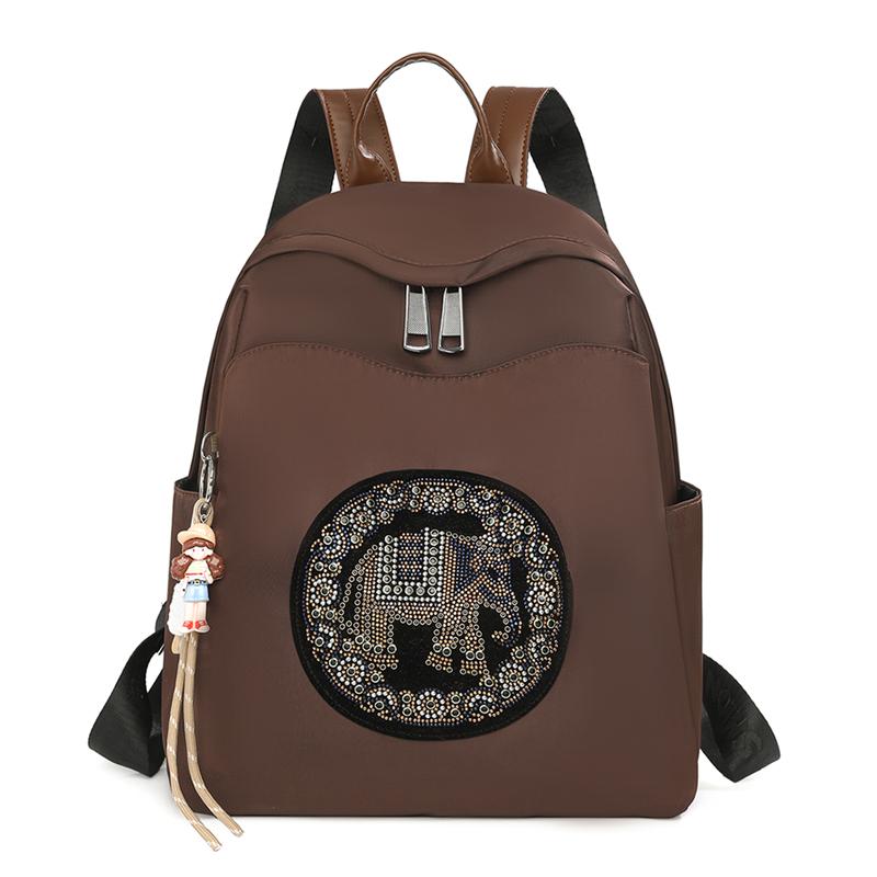 

Жіночий рюкзак зі стразами, дорожній рюкзак з вишивкою, багатофункціональний студентський шкільний рюкзак кавовий