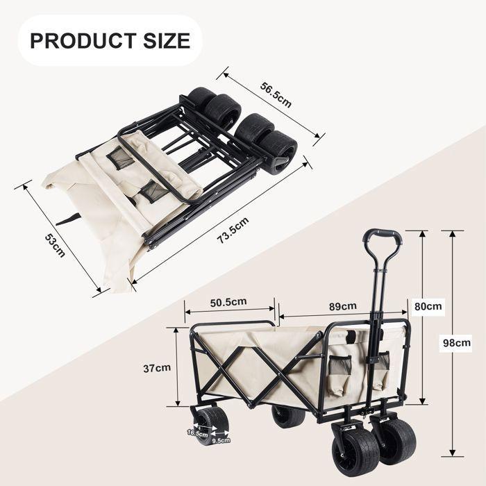 Chariot Portable - Chariot Pliable Ultra-Compact - Roues Tout-Terrain - 100kg - Tissu Oxford 600D - Beige