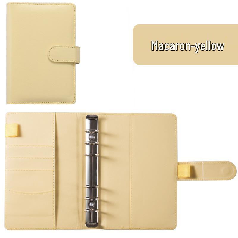 A6 Macaroon Leather Notebook Binder with 12 Refillable Zipper Pockets for Bills and Coins