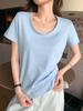 Damen U-Ausschnitt Baumwolle Kurzarm T-Shirt, Einfarbige, Lockere Passform, Schlankmachend, Koreanischer Stil, Frühjahrs-/Sommerkollektion (K3017)