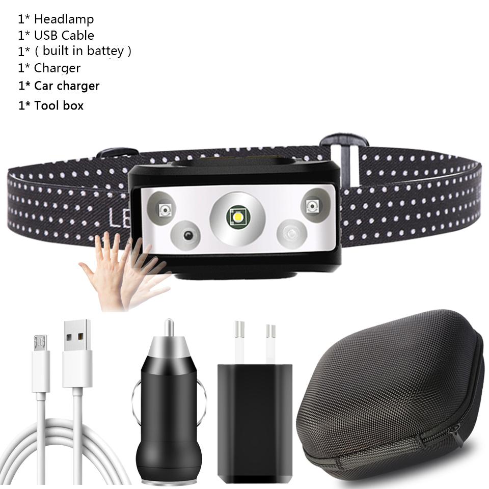 High Quality XP-G Q5 Sensor Led Headlamp Built in Battery Head Lamp Headlight Bulbs Light Waterproof White &amp; Red Emitting Color